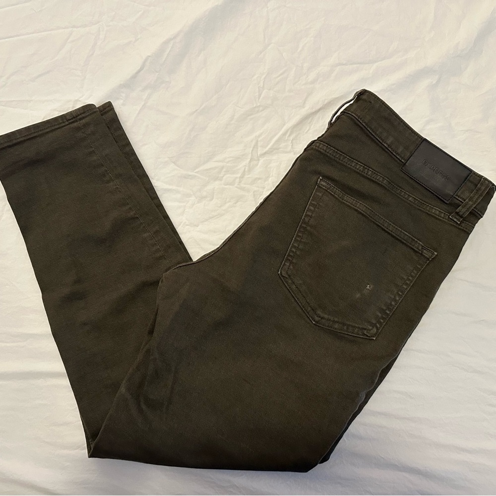 Men's express Skinny Jeans. 2 pairs. Olive green and burgundy.